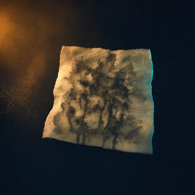 A soaked sheet of paper, its ink bled into unreadable clouds.